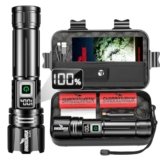 Shadowhawk Torcia LED Potente Professionale 24H Illuminazione Continua | Militare 1,000,000 Lumen Torcia Ricaricabile USB (2pcs 5000mah Batteria) per Trekking/Campeggio/Emergenze, Display LCD e IP67