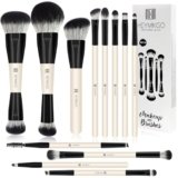 HEYMKGO Set di Pennelli Make up Doppia Estremità 12PCS Professionale Pennelli da Trucco- Sintetico per Fondotinta, Cipria, Contour, Blush, Ombretti & Altro con Borsa da Conservazione
