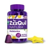 ZzzQuil Natura Integratore con Melatonina pura ed Estratti Di Valeriana Per Dormire, Camomilla e Lavanda, 72 Pastiglie Gommose + Foglietti adesivi stella, Gusto Frutti di Bosco