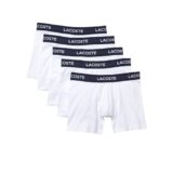 Lacoste Mens Cotton Stretch Essentials Boxer Briefs, 5-pack, White (New), Small