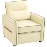 HOMCOM Poltrona Salotto con Imbottitura Spessa, Seduta Ampia Profondo, Schiuma ad Alta Resilienza, Poltroncina Camera da Letto con Braccioli, Tasche Laterali, in Pelle PU per Soggiorno Ufficio, Beige