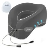jiaao Upgraded Middle Memory Foam Travel Neck Pillow for Airplane- 360° Ergonomic Head and Neck Support for Flight, Car, Train, Bus – Soft Travel Pillow for Side & Back Sleepers with Travel Pouch