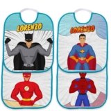 Set Asilo 4 Bavetta Bavaglino con elastico personalizzato con nome del bambino (Supereroi Bordo Azzurro)