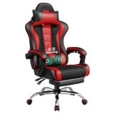 Yaheetech Sedia Gaming Ergonomica Massaggiante Reclinabile con Poggiapiedi Poggiatesta e Supporto Lombare Braccioli Imbottiti in Finta Pelle, Poltrona Gamer da Scrivania con Ruote Girevole Rosso