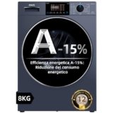 CHiQ CW8728X Lavatrice a carico frontale 8 kg, Grigio, Classe energetica A-15%, Pure Flat Design a risparmio di spazio, Tamburo extra-largo 530 mm, 1400 RPM, Lavaggio a vapore, One-Touch Smart Wash