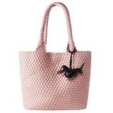 Wiwsi Woven Summer Beach Tote Bag Handbags Womens Purse – Vegan Leather Shoulder Bags Large Travel Totes(Pink)
