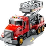 JUKUDAHU Fire Trucks for Toddlers 3-5 Years Old, Firetruck Play Vehicle with Liftable Platform, Sound Light, Indoor Outdoor Push and Go Car Toys, Fireman Gifts for Kids Boys Girls Aged 3-4 4-8 5-7
