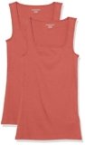 Amazon Essentials Women’s Slim Fit Square Neck Tank Top, Pack of 2, Brick Red, Large