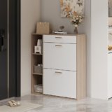 Ztexkee Scarpiera Salvaspazio Slim Scarpiera ingresso Scaffali portascarpe con 1 cassetto e 3 scomparti Scarpiera a 2 ante Può contenere 12-16 paia di scarpe 80x24x90cm Bianco