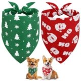 Vivifying Dog Christmas Bandana, 2 Pack Santa Claus and Christmas Tree Dog Scarves for Small Pets and Large Cats, Holiday Pet Costume for Photo Prop, and Party Decor (Small, Red&Green)