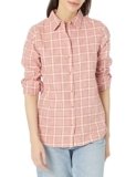 Amazon Essentials Women’s Regular-Fit Long-Sleeve Lightweight Plaid Flannel Shirt, Peach Windowpane Plaid, X-Small