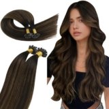 Ugeat Extension Capelli Veri Cheratina 50grammi Extension Cheratina Capelli Veri Remy Lisci Castano Scuro Castano Medio 45 cm 50 ciocche #2/6/2