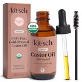 Kitsch Organic Castor Oil for Hair Growth – 100% Pure Castor Oil, Organic Cold Pressed Unrefined Glass Bottle for Face, Skin, Lashes, Brows, Scalp, Nails & Belly Button | Ideal Gifts for Women – 2 oz