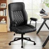 Ckaff Sedia Ufficio Ergonomica, Poltrona Direzionale in Pelle PU, Sedia da Ufficio con Seduta Ampia, Sedia Scrivania Reclinabile Girevoli Altezza Regolabile 136kg, Nero