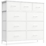 SONGMICS BELLAH Collezione – Cassettiera Camera da Letto, Mobile con Cassetti, Acciaio, Cabina Armadio Ingresso Soggiorno, 9 Cassetti, Moderno, Bianco Nuvola e Bianco Neve LGS324WH01