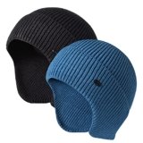 Winter Beanie Hats for Men Outdoor Stretchy Knit Ski Caps with Earflap Windproof (2, Black+Blue)
