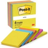 Post-it Foglietti, Collezione Energetic, Confezione da 6 blocchetti, 100 Fogli/blocco, 76mm x 76mm, Colori Giallo, Azzurro, Arancione, Rosa, Verde – Foglietti Adesivi per Appunti