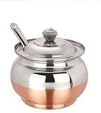 Stainless Steel Copper Bottom Ghee Pot Ghee Container with Spoon and Lid Ghee Dispenser Serve ware Bowls Multipurpose Storage Pot for Kitchen
