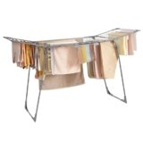 SONGMICS Stendibiancheria da pavimento 56,5 x 173 x 96,5 cm, stendibiancheria ala, salvaspazio con supporto per calze in metallo, per vestiti, asciugamani, biancheria, grigio LLR518G01