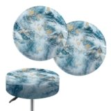 Wanzuoeng Bar Stool Covers Set of 2, Marble Print Stool Seat Covers for Rooms Decor, Washable Stretchy Stool Cushion Slipcovers for Bar Cafes, Dia 14″-16″, Blue