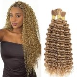 Hxxcoup 24 24 24 Inch Deep Wave Bulk Braiding capelli umani Bundles Unprocessed #27 Honey Blonde Human Hair Extensions For Boho Braids No Weft Curly Braiding Hair 50g/bundle Total 150g