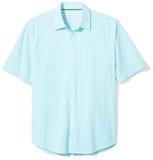 Amazon Essentials Men’s Regular-Fit Short-Sleeve Poplin Shirt, Aqua Blue Gingham, Medium