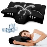 Cervical Neck Pillow for Pain Relief,Ergonomic Contour Memory Foam Pillows for Sleeping,Cooling odorless Neck Support Pillow for Side Back Stomach Sleeper,with Washable Pillowcase,Black