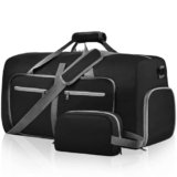 Felipe Varela 65L Duffle Bag with Shoes Compartment, Foldable Waterproof Travel Duffel Bags Duffle Overnight Weekend Travel Gym Bag for Men Women(Black)