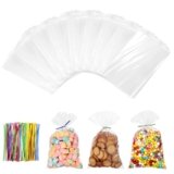 Cozary 200 Pezzi Sacchetti Trasparenti con Lacci, 15 x 10 cm Piccoli Sacchetti Cellophane Pellicola Bustine Alimenti, Sacchetti Caramelle Biscotti OPP Sac Regalo per Feste Compleanno dei Bambini