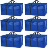 ClearSpace Heavy Duty Moving Bags or Storage Bag – Large Moving Boxes with Backpack Straps, Zippers & Handles – Perfect for Moving, College Dorm, Traveling, Camping, Christmas Decorations, 6 Pack