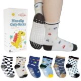 SMIDLRG Toddler Grip Crew Socks With Grippers Boys Girls Kids 1-3/3-5/5-7T 6 Pairs