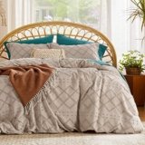 Bedsure Boho Twin Duvet Cover Size – Khaki Breathable & Soft Boho Bedding, Machine Washable Comforter Cover for All Seasons, Includes 1 Duvet Cover 68″x90″ with 1 Pillow Sham & Zipper Closure