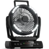 Rechargeable Camping Fan – 30000mAh Battery Powered Portable Fan with LED Lantern – 360°Rotation & 9 Speeds Battery Operated Outdoor Beach Tent Fans for Camping, Hiking, Travel, Home Office, Black