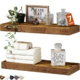 QEEIG Rustic Floating Shelves for Bathroom Wide Wall Shelf Bedroom Kitchen Living Room Mounted Shelving Set of 2 Small Farmhouse Shelfs 15.7″ L x 6.7″ D (008-40BN)
