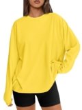 Trendy Queen Womens Oversized Long Sleeve T Shirts 2025 Basic Crewneck Tee Fall Tops Casual Workout Y2K Clothes Yellow M