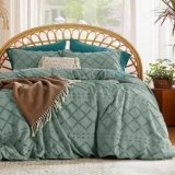 Bedsure Boho Twin Duvet Cover Size – Green Breathable & Soft Boho Bedding, Machine Washable Comforter Cover for All Seasons, Includes 1 Duvet Cover 68″x90″ with 1 Pillow Sham & Zipper Closure