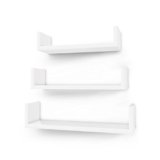 SONGMICS, Set di 3 mensole da parete moderne, mensole sospese in pannello di fibra a media densità con finitura lucida e montaggio invisibile, colore bianco LWS40WT