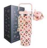Skywerc 30 oz Christmas Tumbler with Handle, Double Wall Vacuum Insulated Tumbler with Flip Straw Lid, Christmas Insulated Cup, Keep Cold for 30 Hrs