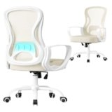 SONGMICS Sedia Ufficio Ergonomica, Sedia Scrivania Girevole in Rete, Supporto Lombare, Funzione Oscillante, Braccioli, Studio Camera da Letto, Beige Cappuccino e Bianco Nuvola OBN043LH02
