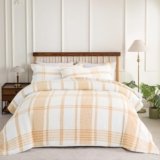 Sophia & William Cotton Comforter Cover Set Full Size, Waffle Weave White Duvet Cover Set 3 Piece, White + Yellow