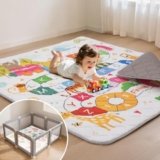Duwenem Baby Play Mat for Floor,50×50 Inch Soft Padding Crawling Mat, Foldable and Machine Washable, Thick for Babies & Toddlers,Animal School