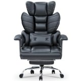 Racingreat Sedia da Ufficio Ergonomica, Sedie Scrivania Con Poggiapiedi Telescopico, Poltrona Ufficio Regolabile in Altezza, Supporto Lombare, Schienale Regolabile da 90 a 135°, Pelle PU,Noir