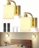 iThird Battery Operated Wall Sconces Set of 2: 6000mAh Rechargeable Wall Light with Touch and Remote, Wireless Wall Lamp for Bedroom, Gold Modern Cordless Wall Scones for Living Room Hallway Bathroom