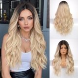 purshine Ombre Platinum Blonde Lace Front Wig for Women Pre Plucked Lace Front Synthetic Wig for Daily Wear or Cosplay