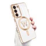 Magnetic Case for Samsung Galaxy S23 Plus 5G, Luxury Cute Butterfly Plating Edge Case for Women Girls Men Soft TPU Shockproof Full Camera Protective Cover for Samsung Galaxy S23 Plus-White