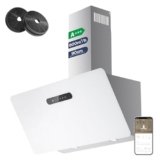CIARRA Cappa Aspirante 90 cm A+++ CBCW9736K Ricircolo Funzionamento App Sensore Tattile Funzionamento Cappello Inclinato Senza Testa 650m³/h – APP WiFi – CBCF003 Filtro a Carbone Inox Vetro Bianco