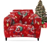 FIGOOO Copridivano Natalizio Elasticizzato 1 Posto Copridivano con Braccioli a Stampa Elemento Natalizio Fodera per Divano Fantasia Lavabile Spandex,Ciliegia