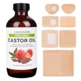 40 Pcs Castor Oil Pack Wrap: Organic Cold Pressed Castor Oil 8Fl Oz with Disposable Patches – Self-Adhesive Anti Leakage Patch for Liver Stomach Belly Button