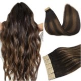 DOORES Remi Extension Capelli, Balayage Castano Scuro Misto Castano 35cm 14 pollice 50g 20pcs, Skin Weft Veri Biadesivo Filo Remy Human Hair