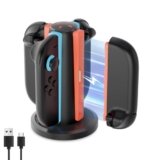 AceGamer 4-in-1 Charging Dock for Nintendo Switch 2 Joy-Con in Any Direction, 4-Port Magnetic Charging Station, Vertical Fast Charging Stand with LED Indication and USB Type-C Charger Cable, Black